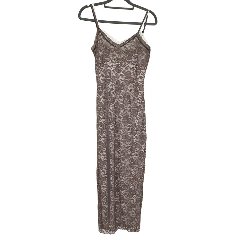 Charlotte Russe Slip Dress Womens Medium Brown Excellent Lace 90s Grunge Midi